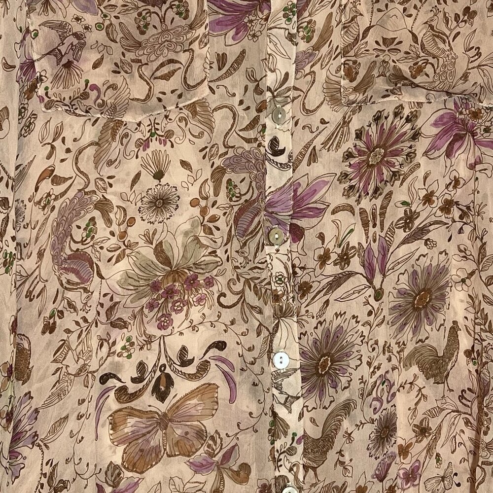 Love Kyla Anthropologie Top Blouse Small Size Floral Semi Sheer Butterfly Hen - Picture 12 of 12